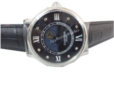 Copy Cartier Ronde Solo De 42mm RG Moonphase Black Dial Leather Strap